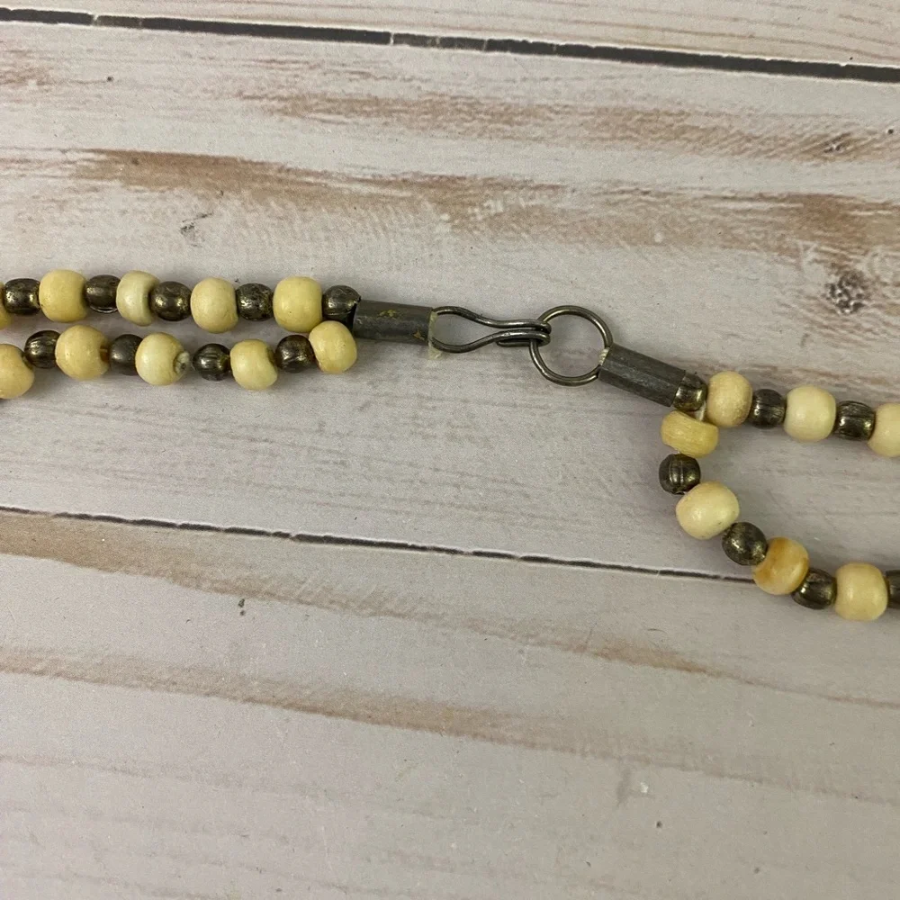 Vintage Chunky Metal Beaded Boho Double Strand Necklace Tadpole Floral Beads